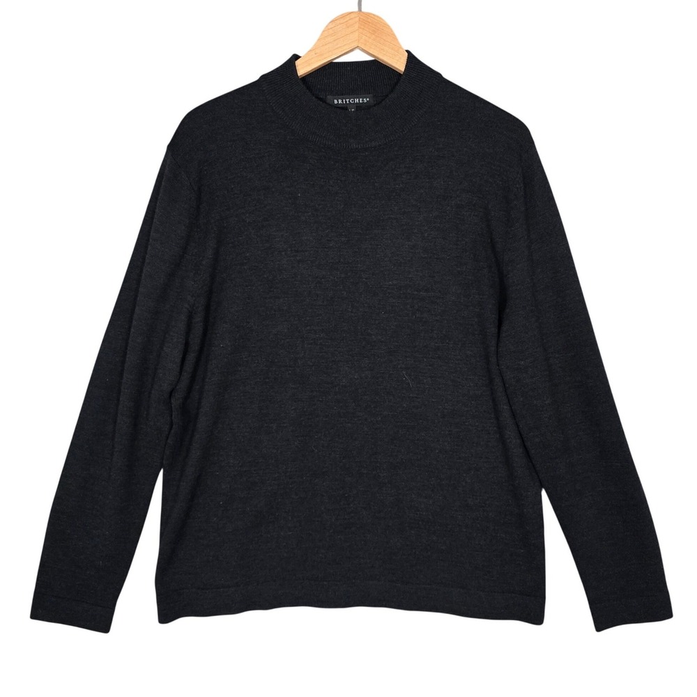 Britches Men's Charcoal Grey Merino Wool Blend Mock Neck Knit Sweater L